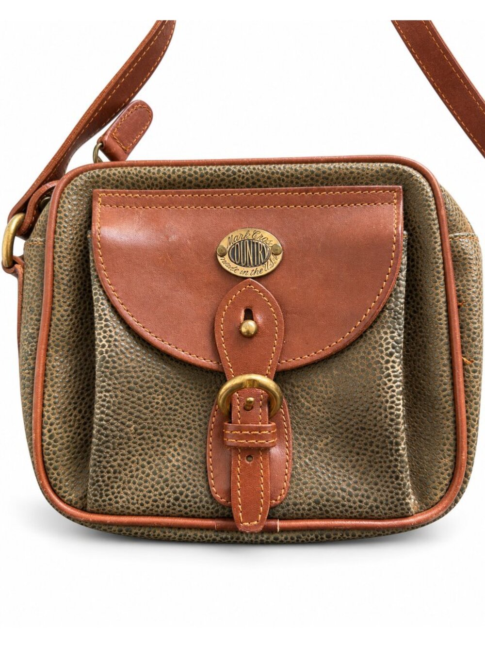 Vintage Mark Cross Country Crossbody Bag Olive Brown Leather Trim Made in USA